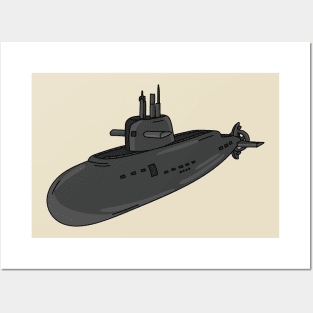 Submarine cartoon illustration Posters and Art